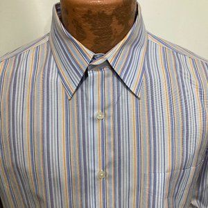 J Crew L 16-16.5 Blue Orange White Striped Long-Sleeve Cotton Shirt